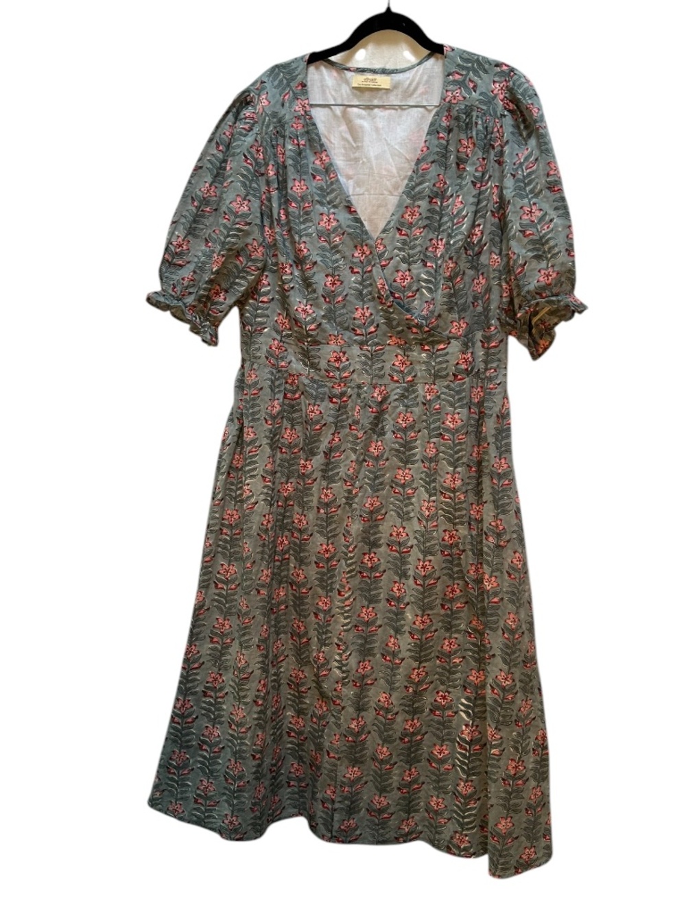 Eshakti Indian Block Print Artisanal Collection aqua pink flowers fit flare dres